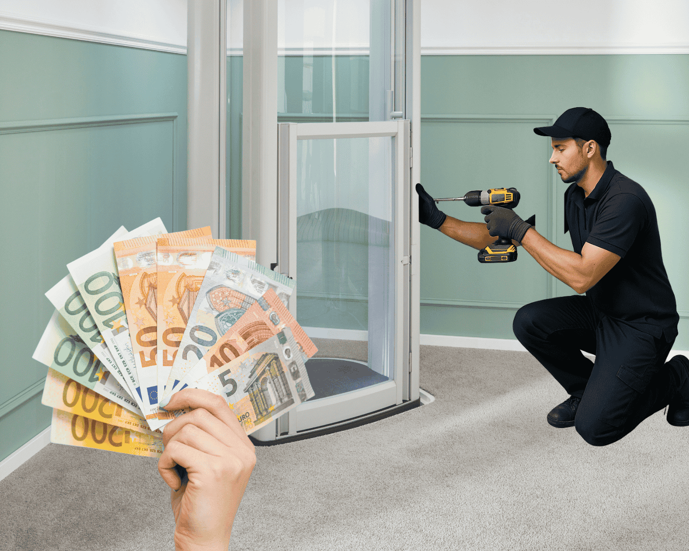 l'immagine rappresenta un tecnico che monta un miniascensore per interni di Stiltz