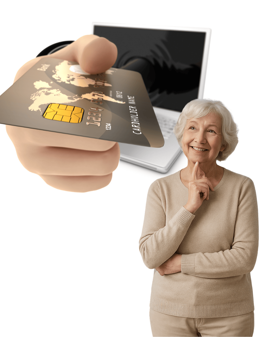 l'immagine rappresenta una signora anziana indecisa su quale miniascensore per interni di Stiltz comprare